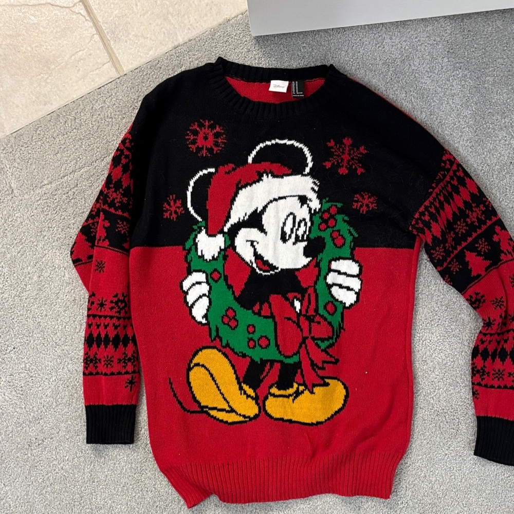 Disney Women's Black and Red Mickey Sweater